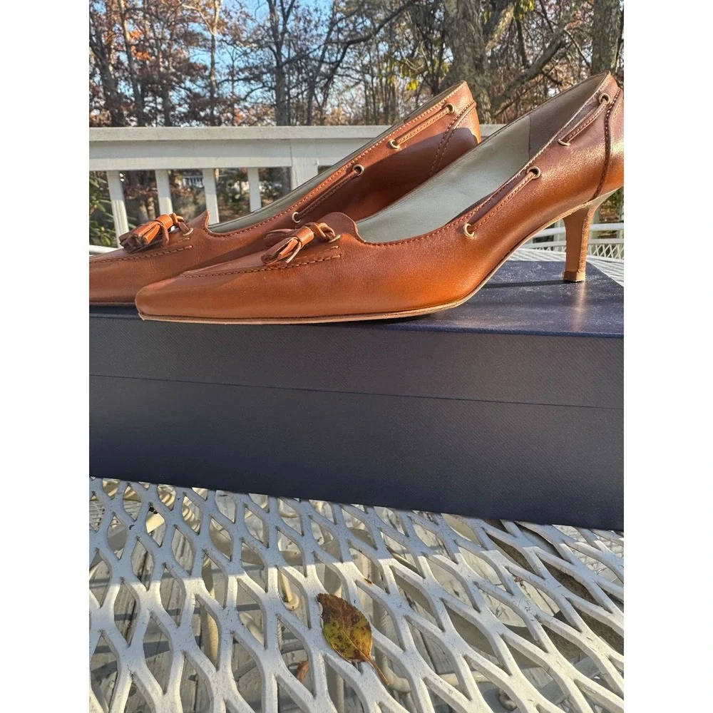 Brooks Brothers Leather Heels Shoes Womens 6,5 cognac color ITALY RET $ 288